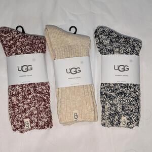 UGG Rib Knit Slouchy Crew Socks 3 Pairs Women's NWT 5-10 One Size